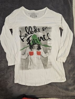 Nan...Da Ballade en France 100% Cotton White Long-Sleeve Graphic Top